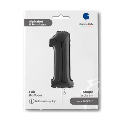 Number 1 Black (66cm,26") foil balloon - 26041k-ppackaged-p.jpg