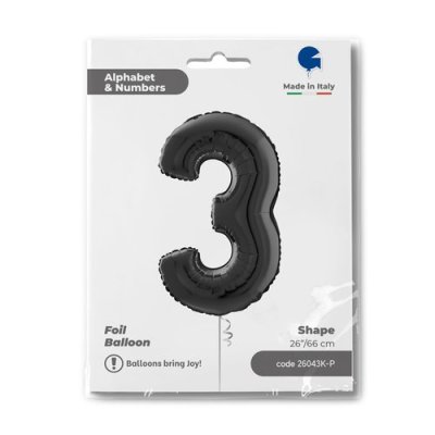Number 3 Black (66cm,26") foil balloon - 26043k-ppackaged-p.jpg