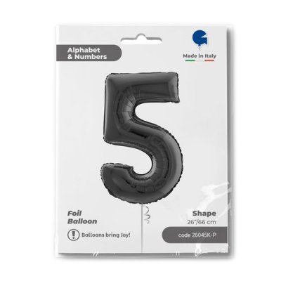 Number 5 Black (66cm,26") foil balloon - 26045k-ppackaged-p.jpg