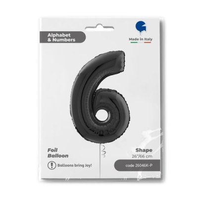 Number 6 Black (66cm,26") foil balloon - 26046k-ppackaged-p.jpg