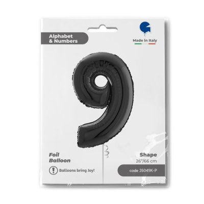 Number 9 Black (66cm,26") foil balloon - 26049k-ppackaged-p.jpg