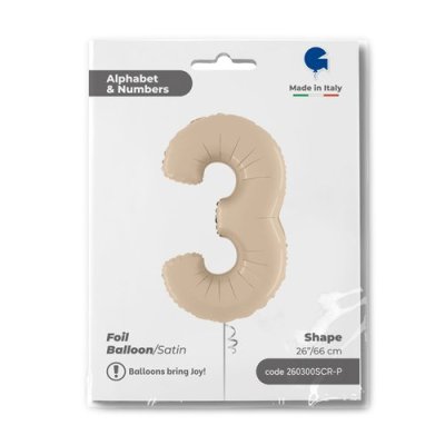 Number 3 Cream (66cm,26") foil balloon - 260300scr-p.jpg
