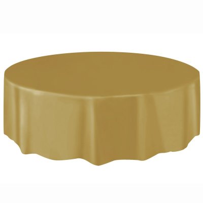 Plastic golden round tablecloth 2.14 m