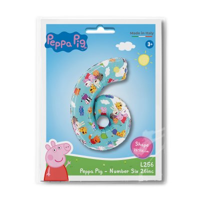 Number 6 Peppa Pig (66cm, 26") foil balloon - l256-p-b.jpg