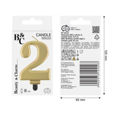 Cake candle number 2 golden metallic, 8cm - 97531.jpg
