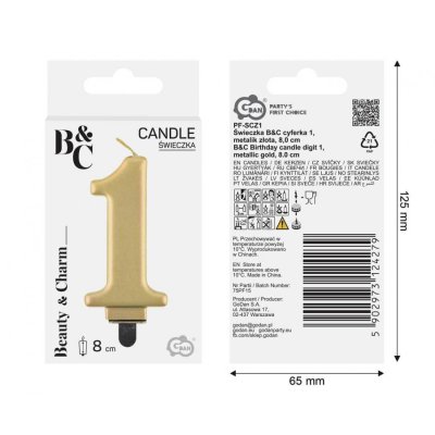 Cake candle number 1 golden metallic, 8cm - 97530.jpg