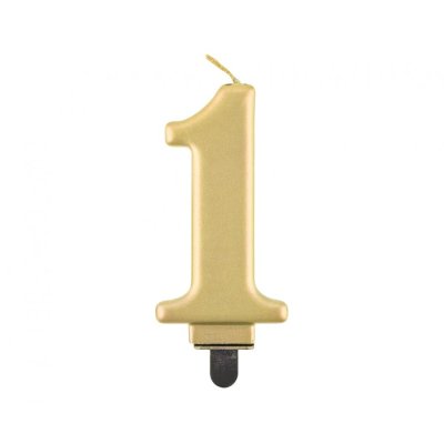 Cake candle number 1 golden metallic, 8cm