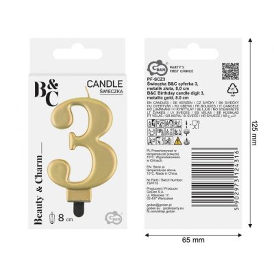 Cake candle number 3 golden metallic, 8cm - 97532.jpg