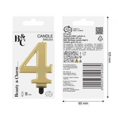 Cake candle number 4 golden metallic, 8cm - 97533.jpg