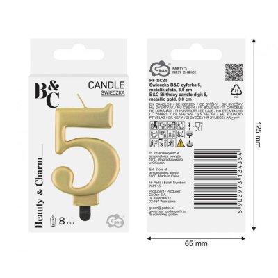 Cake candle number 5 golden metallic, 8cm - 97534.jpg