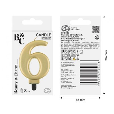 Cake candle number 6 golden metallic, 8cm - 97535.jpg