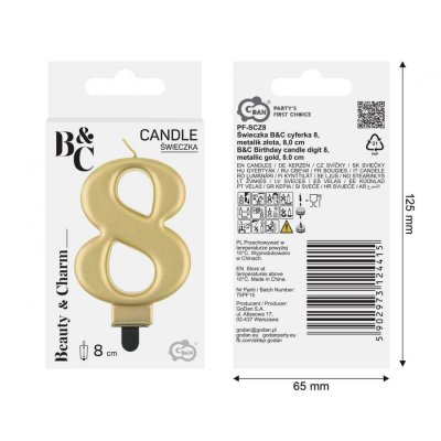 Cake candle number 8 golden metallic, 8cm - 97537.jpg