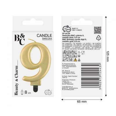 Cake candle number 9 golden metallic, 8cm - 97538.jpg