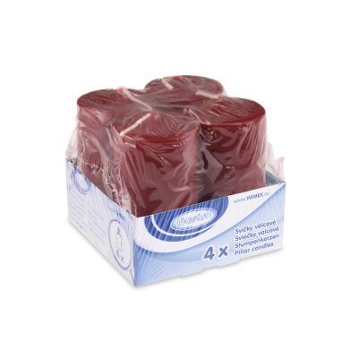 Cylindrical burgundy candle 4x8cm, 4 pcs - svicka-valcova-bordova-40-x-80-mm-4-ks2.jpg