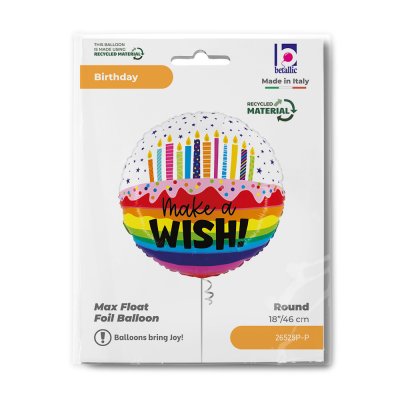 Circle "Make a Wish!" with cake 18"/46cm foil balloon - 26525p-p-b.jpg