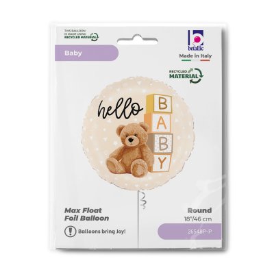 Circle "Hello Baby" with teddy bear 18"/46cm foil balloon - 26548p-p-b.jpg