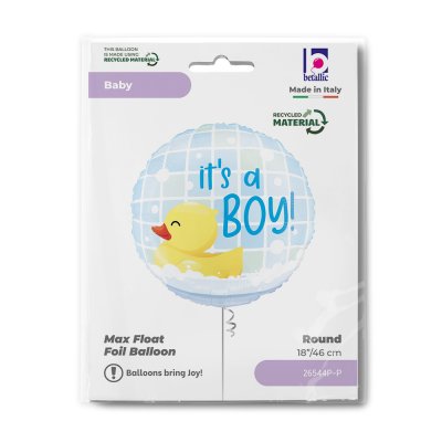 Circle "ItÂ´s a Boy!" with duck 18"/46cm foil balloon - 26544p-p-b.jpg