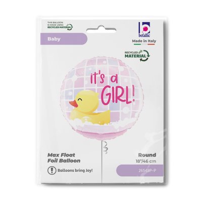 Circle "ItÂ´s a Girl!" with duck 18"/46cm foil balloon - 26545p-p-b.jpg