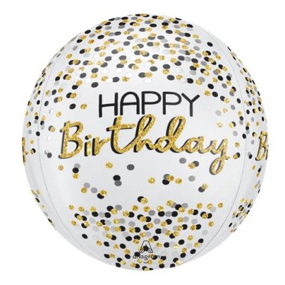 Balls - confetti hb gold -black -silver 41cm - foil balloon