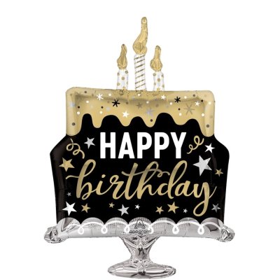 Cake hb black -gold 55x73cm - foil balloon
