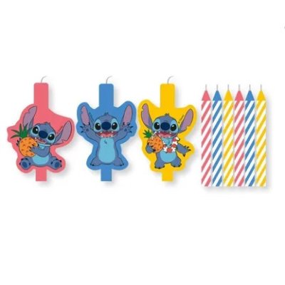 Candles "Stitch", 3 pcs + colored spiral, 6 pcs