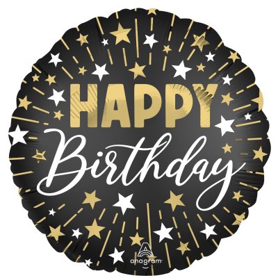 Circle - black -silver -gold birthday 43cm - foil balloon