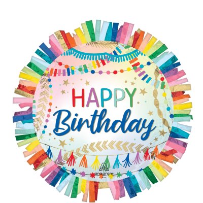 Circle with fringe - Happy Birthday 60cm - Foil Balloon