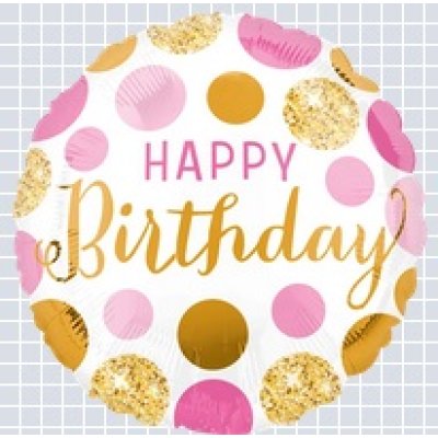 Circle - pink -gold birthday 43cm - foil balloon