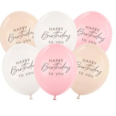 Balloon pastel 30cm print HB, 6pcs pink mix