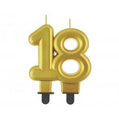 Candle cake number 18 gold metallic, 8cm