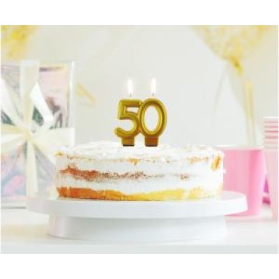 Cake candle number 50 gold metallic, 9cm - 66256.jpg