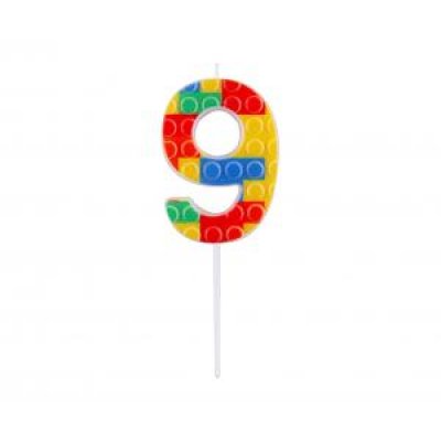Candle cake number 9 BUILDERS colored 10.5cm
