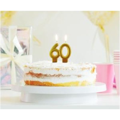 Cake candle number 60 gold metallic, 9cm - 66259.jpg
