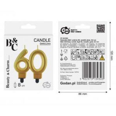 Cake candle number 60 gold metallic, 9cm - 95282.jpg