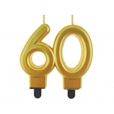 Cake candle number 60 gold metallic, 9cm