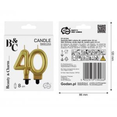 Cake candle number 40 gold metallic, 9cm - 95280.jpg