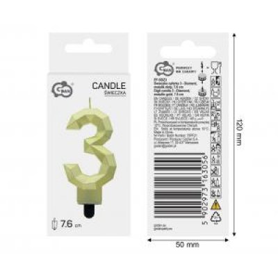 Candle cake number 3 DIAMOND gold, 7.6 cm - 98848.jpg
