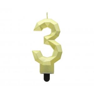 Candle cake number 3 DIAMOND gold, 7.6 cm