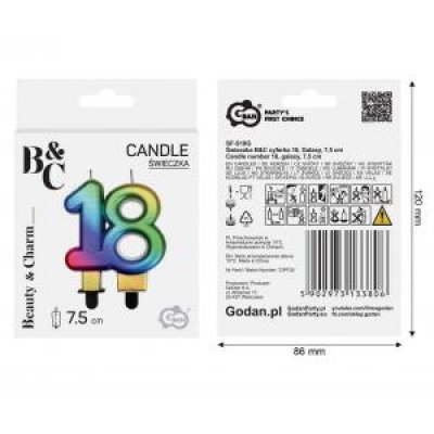 Cake candle "18" GALAXY rainbow, 7.5 cm - 95275.jpg