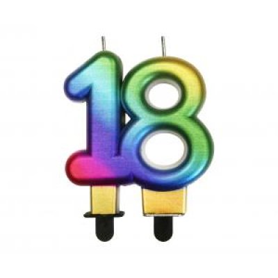 Cake candle "18" GALAXY rainbow, 7.5 cm
