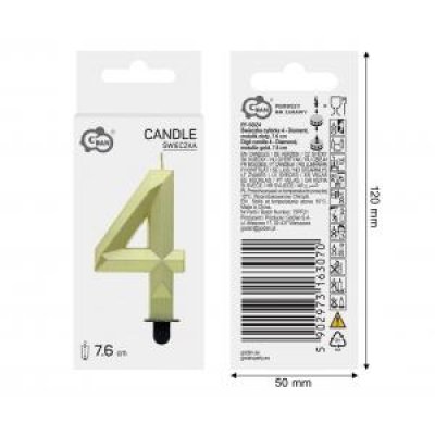 Candle cake number 4 DIAMOND gold, 7.6 cm - 98849.jpg