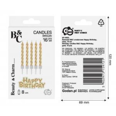 Cake candles Happy Birthday gold, 16 pcs - 95292.jpg