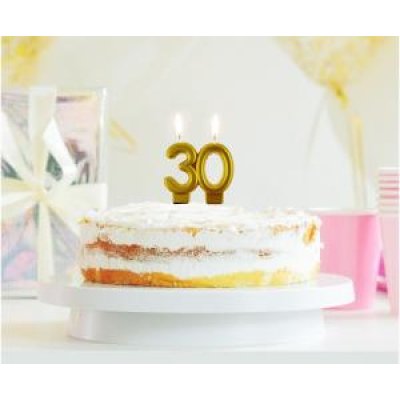 Cake candle number 30 gold metallic, 9cm - 66245.jpg