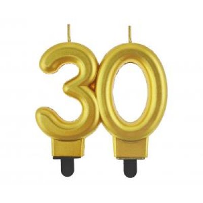 Cake candle number 30 gold metallic, 9cm