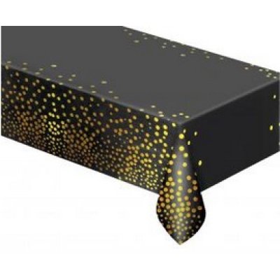 Plastic tablecloth - black "Golden confetti" 1.37x1.83m