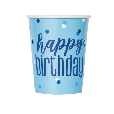 Paper coasters - Happy Birthday - blue with dots 8 pcs