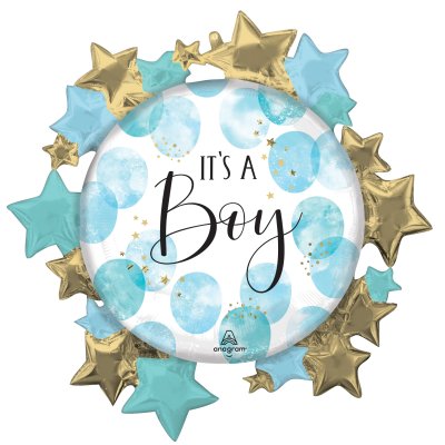 Circle - ItÂ´s a Boy - blue-gold stars 76x76cm - foil balloon