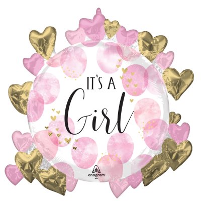 Circle - ItÂ´s a Girl - rose-gold heart 66x60cm - foil balloon