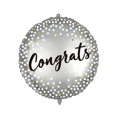 Circle - Congratulations silver with confetti - foil balloon 46cm