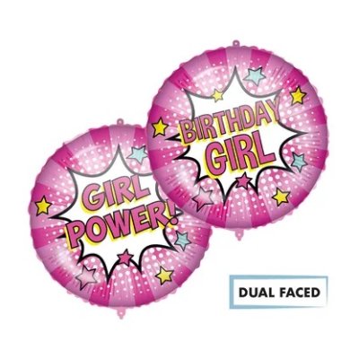 Circle - Birthday Girl/Girl Power comic 46cm foil balloon and weights